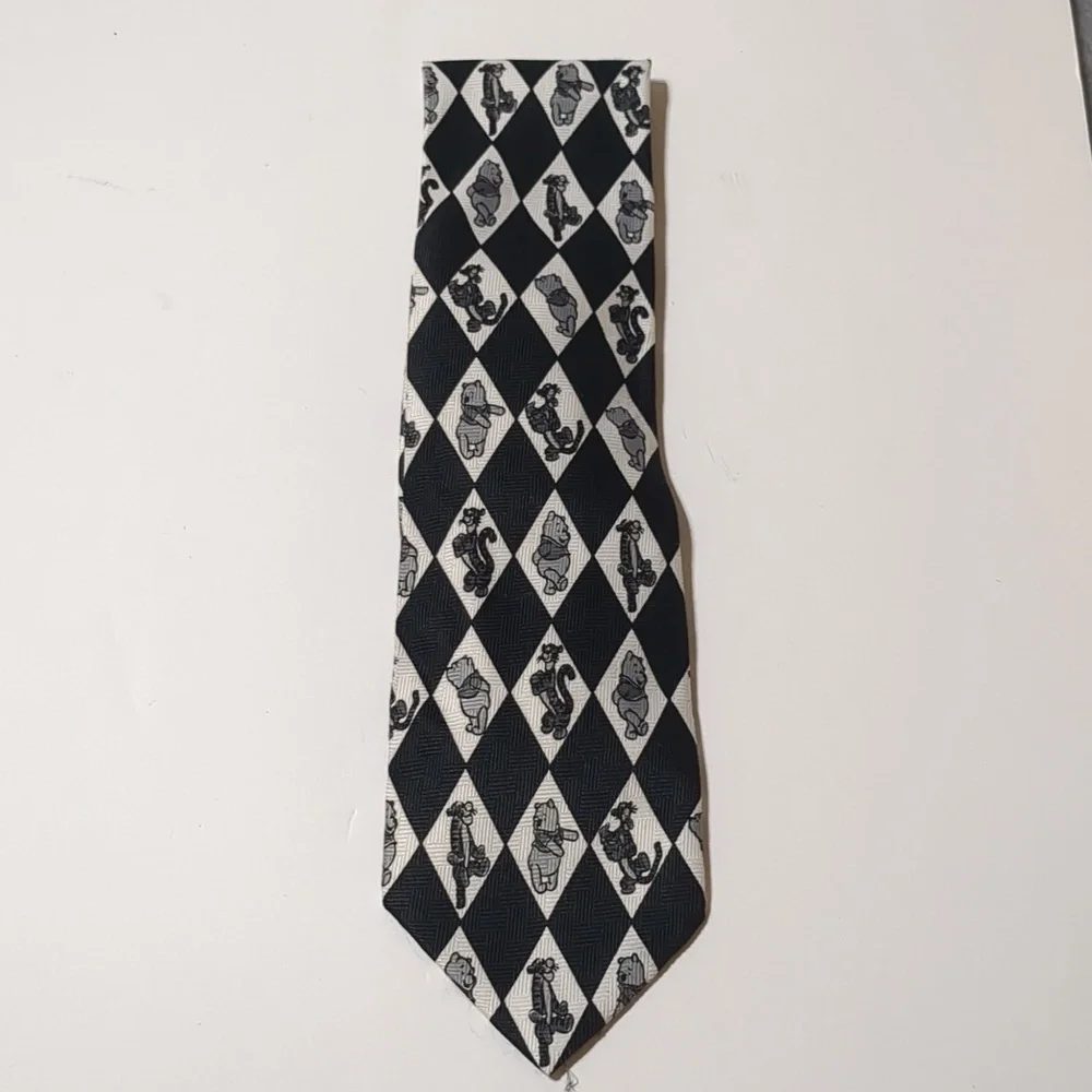Winnie the Pooh black and white 100% polyester Disney tie